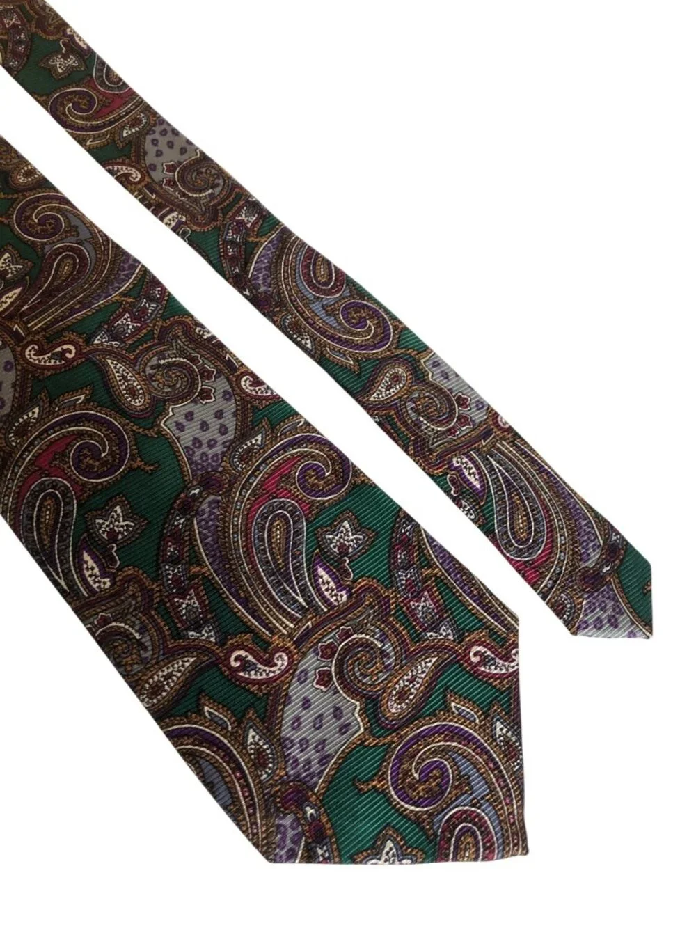 Norm Thompson Green Purple Paisley Silk Tie Robert Talbott Mens Necktie Office